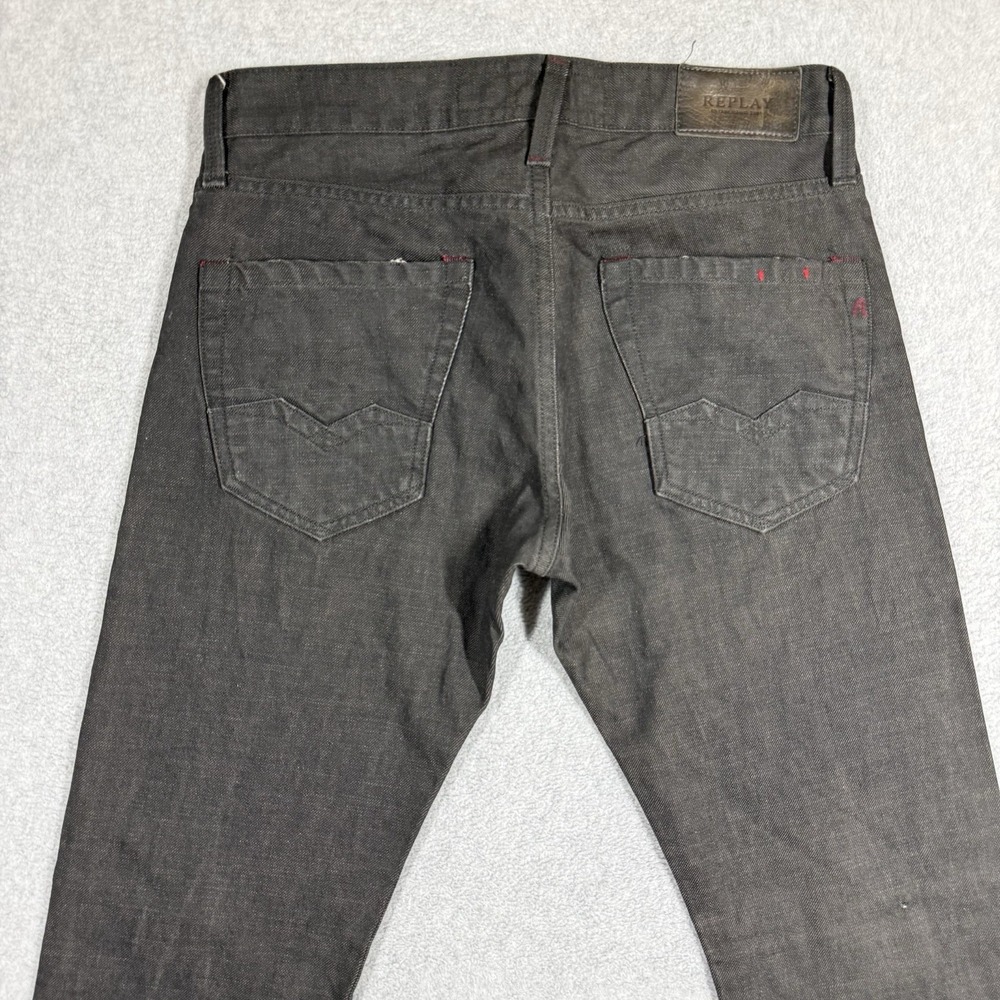 Replay Jeans Mens 30x32 Black Waitom Slim Fit Denim Button Fly Straight Pants - Picture 6 of 16